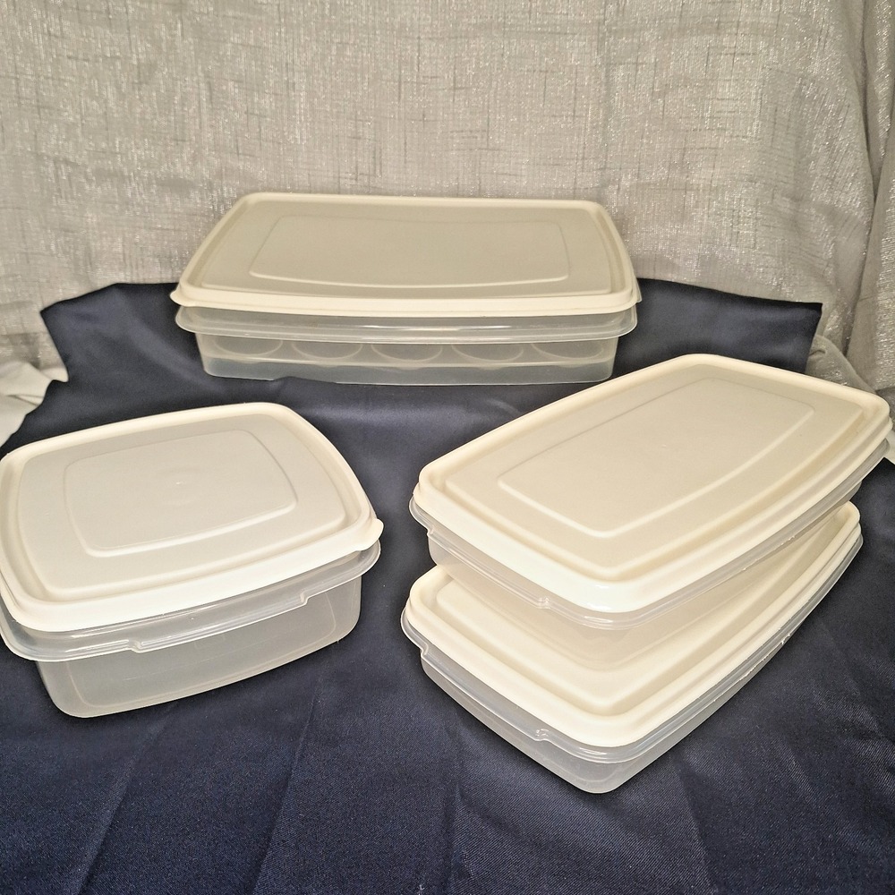 Lot of 4 Rubbermaid Servin Saver Rectangle #5 Square #2 20 Deviled Egg Storage